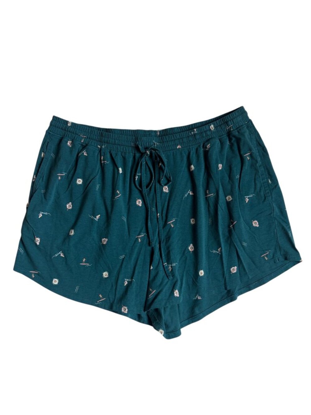 State of Day Women's Printed Knit Sleep Shorts (Teal Surfer Girl) - Large